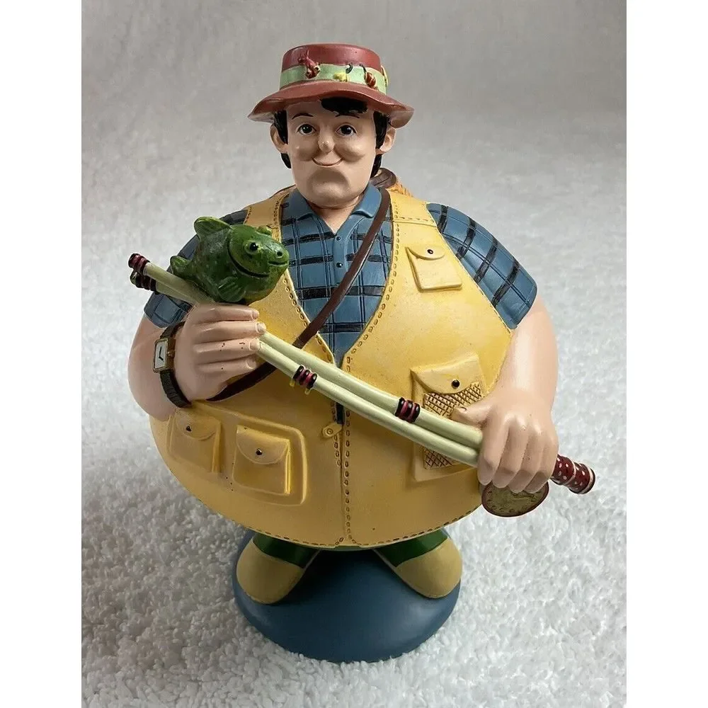 RARE Dept 56 Flip Tops Collection Fisherman w/Fish Candy Dish Trinket Box Hinged